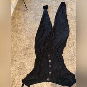 Black jumpsuit, off the shoulder